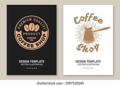 Coffe shop logo. For logo, badge template. Vector. Flyer, brochure, banner, poster design with coffee maker silhouette.