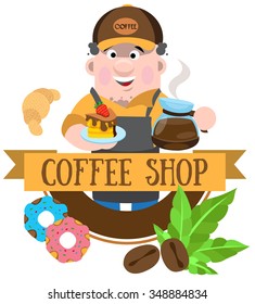 Coffe shop logo, cartoon character