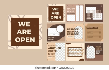 Coffe shop social media post and story template