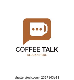 COFFE TALK LOGO VECTOR ILLUSTRATION, COFFEE MUG AND CHAT BUBBLE LOGO CONCEPT