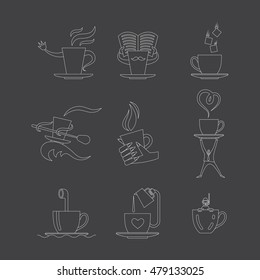 Coffe and tea cup line icon set. Vector illustration.