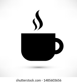 Coffe or tea cup simple black icon isolated on white background. Food court sign, cafe, canteen and restaurant symbol for print, decor, food background, menu, ads, apps. Vector illustration