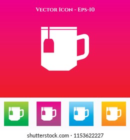 Coffe or Tea Mug Icon in Colored Square box. eps-10
