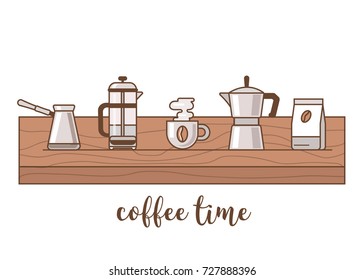 Tiempo de café. Ilustración vectorial de línea plana aislada en fondo blanco.