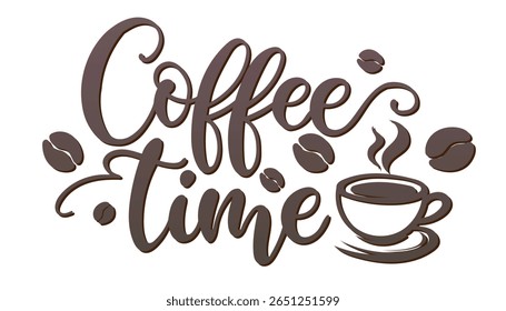 Coffe time logo lettering isolated on transparent background. Emblem for coffee shop, printing, advertising, posters. Coffee Words, Hand Drawn Coffee Lettering, Print, Typography Quote Vector EPS10