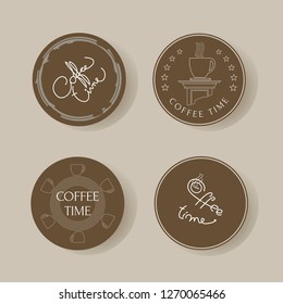 Coffe time. Stickers set with hand written lettering for coffe shop, restaurant menu and cards.