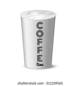 coffe time. White paper cup without a lid in stie realism, coffee, tea, cold drinks, and its design