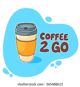 Coffee 2 Go Cup Illustration. EPS10 file with hand drawn vector object. Resizable to any size.  drawing with catchy background.