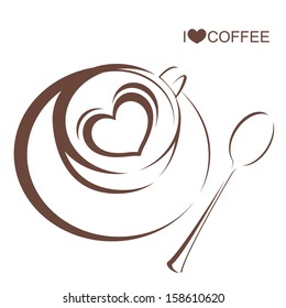 Coffee 4, Coffee cup with plate and spoon on isolated white background