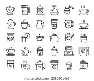 Coffee 50 icon set line art sketches collection (1)