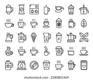 Coffee 50 icon set line art sketches collection (3)