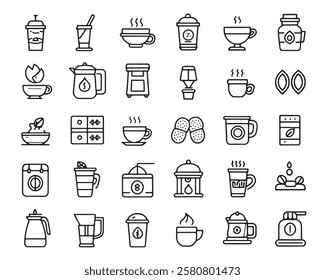 Coffee 50 icon set line art sketches collection (2)
