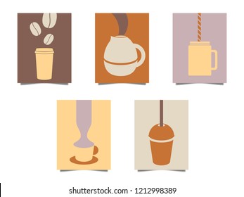 Coffee abstract art sign and symbol card. Cafe drink pictures collection vector and illustration