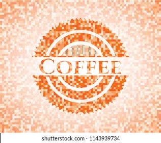 Coffee abstract orange mosaic emblem with background