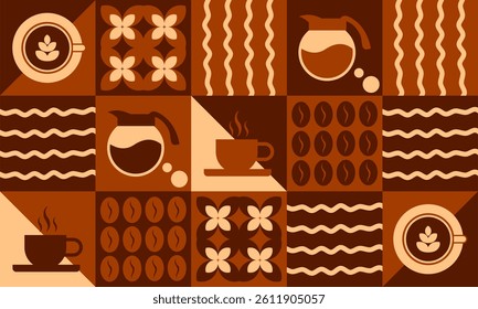 coffee abstract pattern geometric background minimalist style. illustrations for cover designs, food packages, menus, backgrounds, café walls, coffee shops, banners