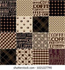 Coffee. Abstract coffee pattern on brown background with a lettring.