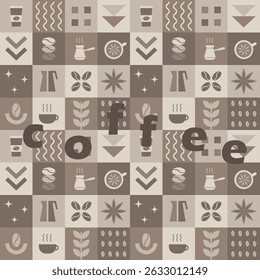 Padrão Abstrato Café. Impressão geométrica uniforme com elementos simples. Mosaico. Plano de Fundo Estilo Trendy Flat. A amostra pode ser usada para Embalagem, Capa, Embalagem, Sacos. Vetor em cores bege marrom