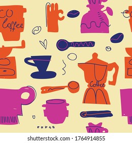 coffee accesories pattern background colorful