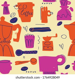 coffee accesories pattern background colorful