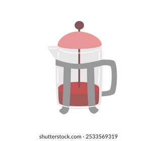 Coffee accessories kettle, coffee teapot,  coffee maker. Flat vector illustration in minimalistic style on white background