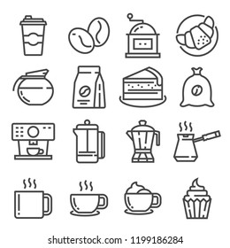 Coffee and Accessories. Set of Outline Icons.