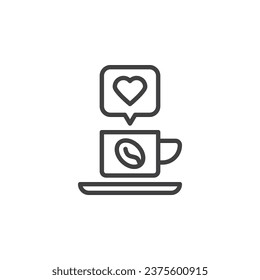Coffee addict line icon. linear style sign for mobile concept and web design. Coffee cup and heart message outline vector icon. Symbol, logo illustration. Vector graphics
