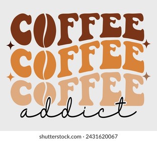 Camiseta retro de adicto al café, café boho, camisa ondulada, cara sonriente del café, mamá del café, camisa divertida, moda estética, retro ondulado, archivo de corte para el cricut y la silueta