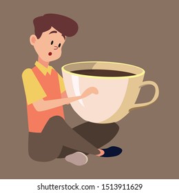 Coffee addiction Infographic businessman addicted to coffee. health concept. businessman need more coffee vector flat icons cartoon design eps10 illustration.