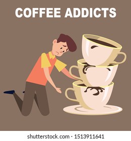 Coffee Addicts Infographic coffee addiction elements  healthcare Template Design. health concept. businessman need more coffee vector flat icons cartoon design eps10 illustration.