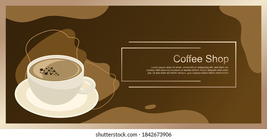 Coffee advertising design. Coffee beans, cup of coffee with a splash effect. flat design illustration. coffee banner design template
