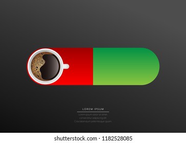 Coffee advertising slide button red to green color vector illustration.