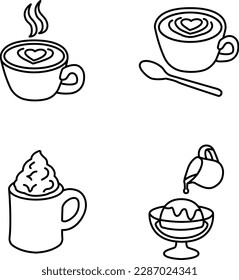 Coffee, affogato, cafe outline vector icons