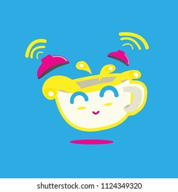 Coffee and alarm clock on blue background,vector illustration of Coffee time.