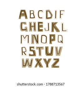 Coffee alphabet with an outline. Hand-drawn letters, suitable for children or food. Abstract font, vector illustration