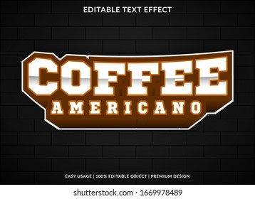 coffee americano text effect template with 3d style and bold font concept use for brand label and logotype sticker