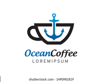 Coffee and Anchor logo symbol or icon template