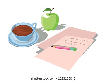 coffee apple and written paper