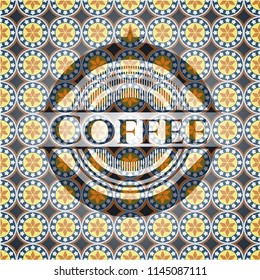 Coffee arabesque style emblem. arabic decoration.