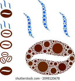 Icono de mosaico de aroma de café. El collage vectorial se compone de iconos covidos-2019 aleatorios. Icono de aroma de café de colección Coronavirus e iconos de bonificación. Mosaico de aroma de café para plantillas de ruptura.