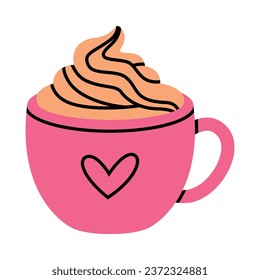 Coffee Aromatic Drink Poured in Cup with Whipped Cream Vector Illustration