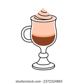 Coffee Aromatic Drink Poured in Glass with Cream Vector Illustration
