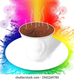 Coffee art with background rainbow