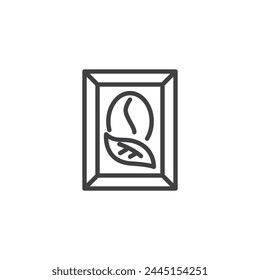 Coffee Art line icon. linear style sign for mobile concept and web design. Picture with coffee bean and leaf outline vector icon. Symbol, logo illustration. Vector graphics