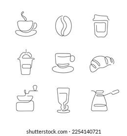 Coffee artistic style continuous line icons. Editable stroke.