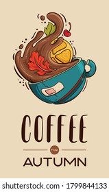 Kaffee "Kaffee für den Herbst" in einem Pokal mit einem Blatt