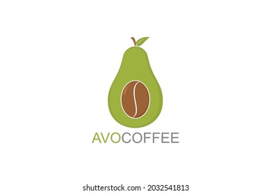 Café y aguacate. diseño del logo de cafe concepto creativo, estilo de diseño plano
