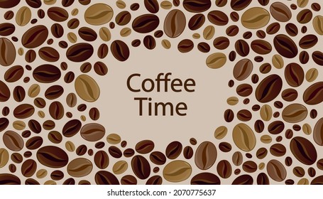 Coffee backdrop design with hand drawn coffee beans. Ink drawing, coffee seeds. Packaging design, wallpaper, banner. cartoon flat style. Vector background.