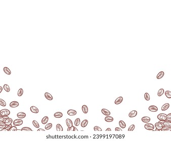 coffee background. Coffee beans in frame, border. Coffee beans isolated on a white background. Coffee Beans Illustration for packaging. 