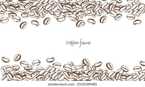 Fondo de café. Fondo de marco de granos de café. Fondo de pantalla de granos de café. Ilustración de granos de café para el embalaje.