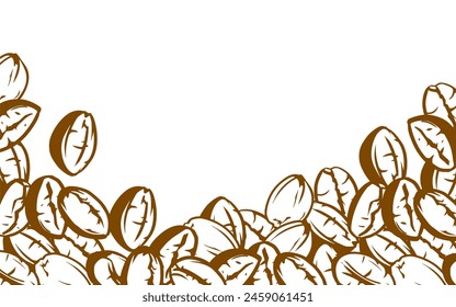 coffee background. Coffee beans in frames, border. Coffee beans Isolated on a white background. Coffee beans background for packaging.